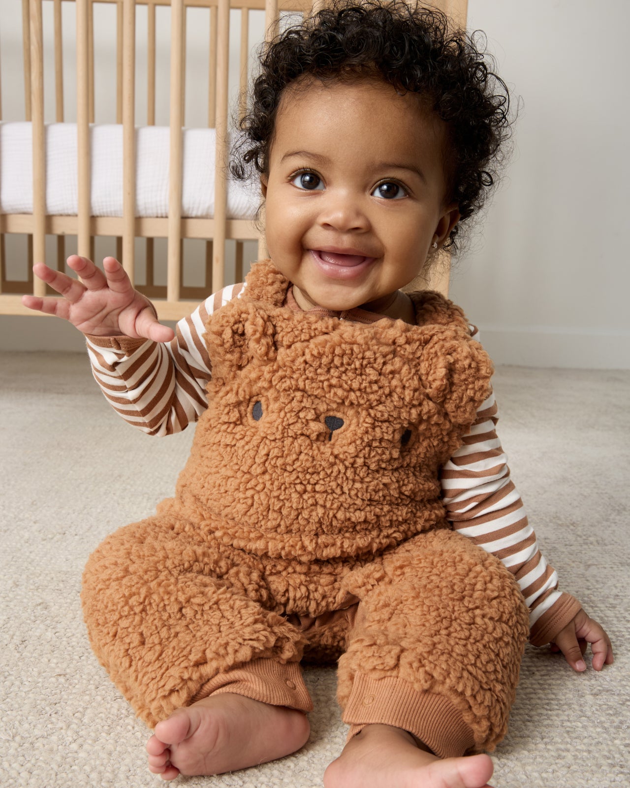 Chestnut Brown Sherpa Baby Overall Romper - Preemie