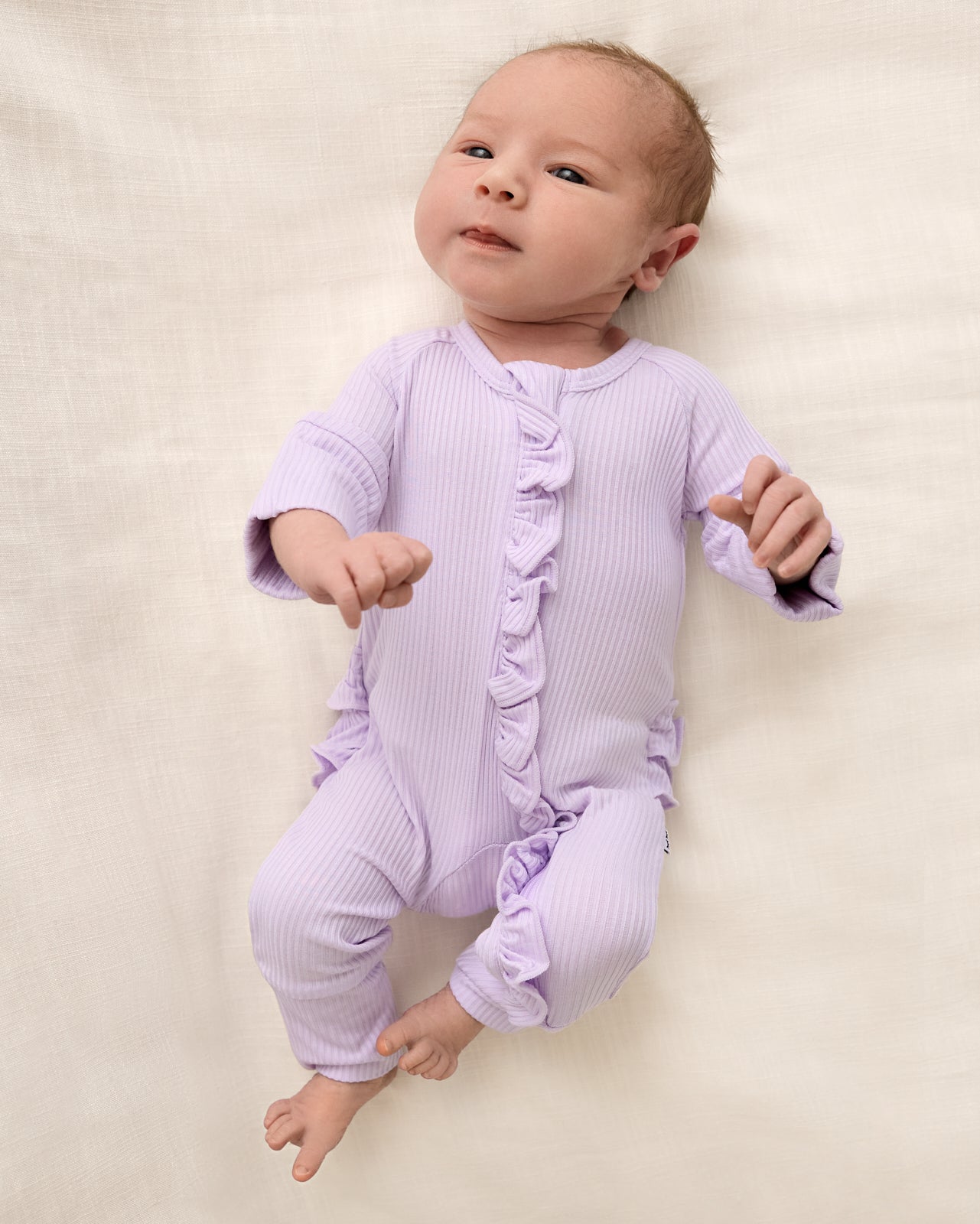Misty Lavender Ribbed Ruffle Zippy - Newborn