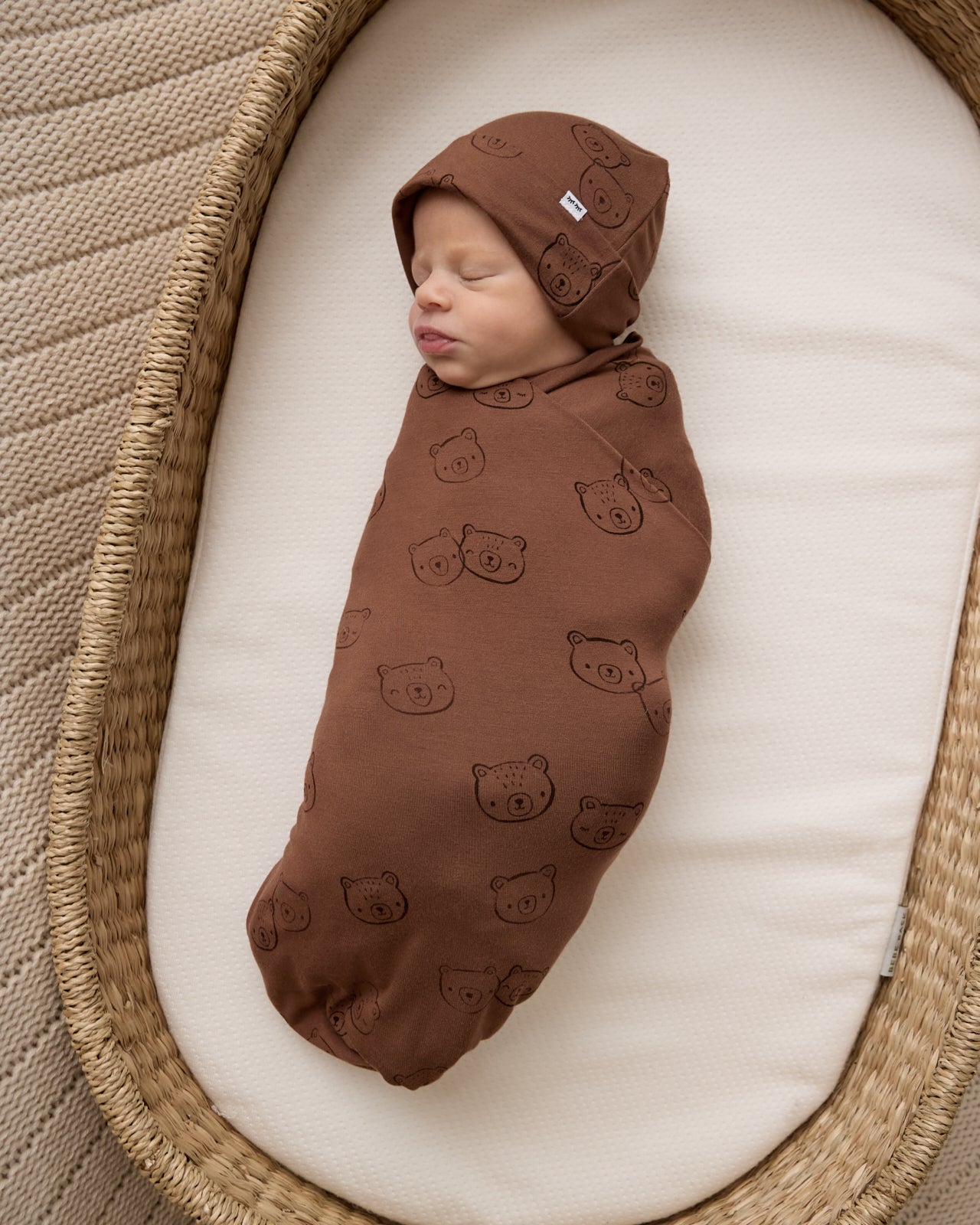 Teddy Tracks Swaddle & Infant Beanie Set - OSFA