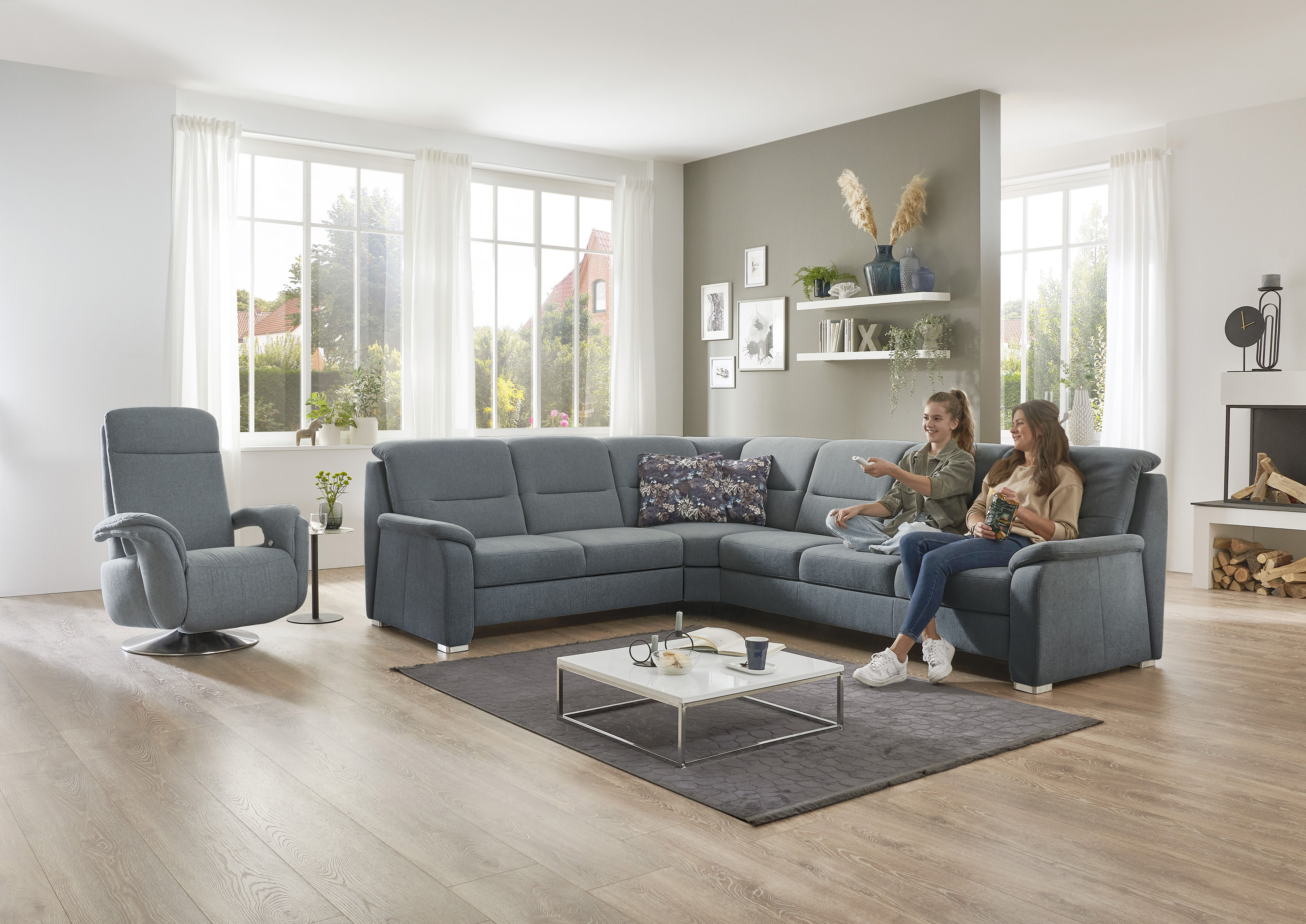 Ecksofa DIE PLANBAR "PP-HS10002", steel, B:303cm H:92cm T:245cm, 100% Polyester, Sofas, Ecksofa, wahlweise mit Kopfteilverstellung, Bettfunktion und Stauraum Image