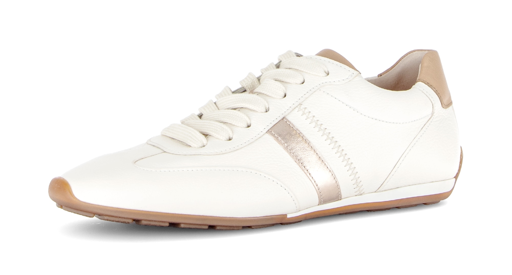 Sneaker GABOR, Damen, Gr. 37, ecru kombiniert, Glattleder, Schuhe Sneaker, Freizeitschuh, Halbschuh, Schnürer, Kontrastbesatz