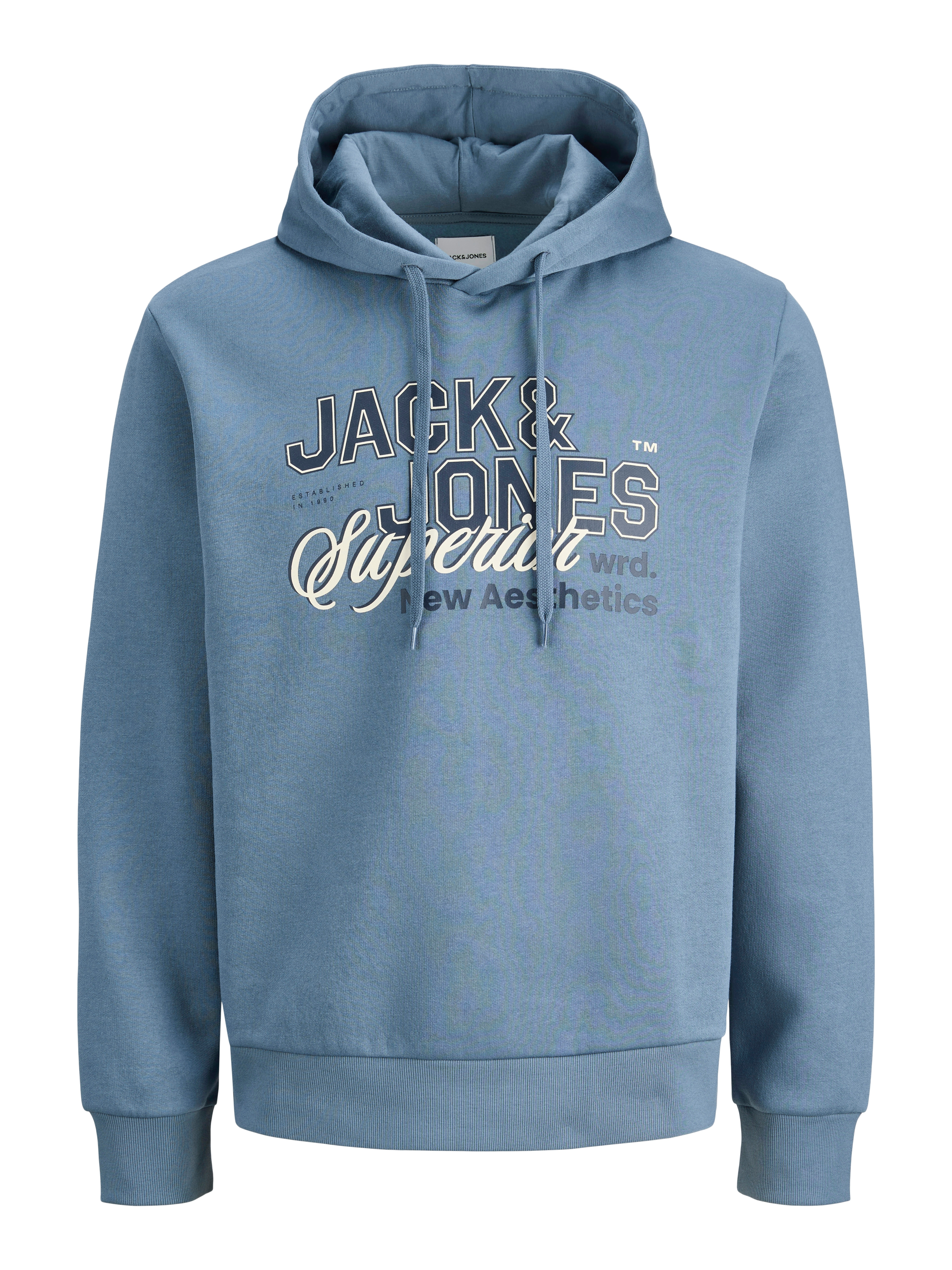 Hoodie "JJELOGO SWEAT HOOD 2 COL 24/25 NOOS PLS", Herren, Gr. 4XL, blau mirage, angeraute Sweatware, Obermaterial: 70% Baumwolle, 30% Polyester, JACK & JONES PLUSSIZE, regular fit normal, ohne Ausschnitt, Rippbündchen, Sweatshirts Hoodie, mit Logo...