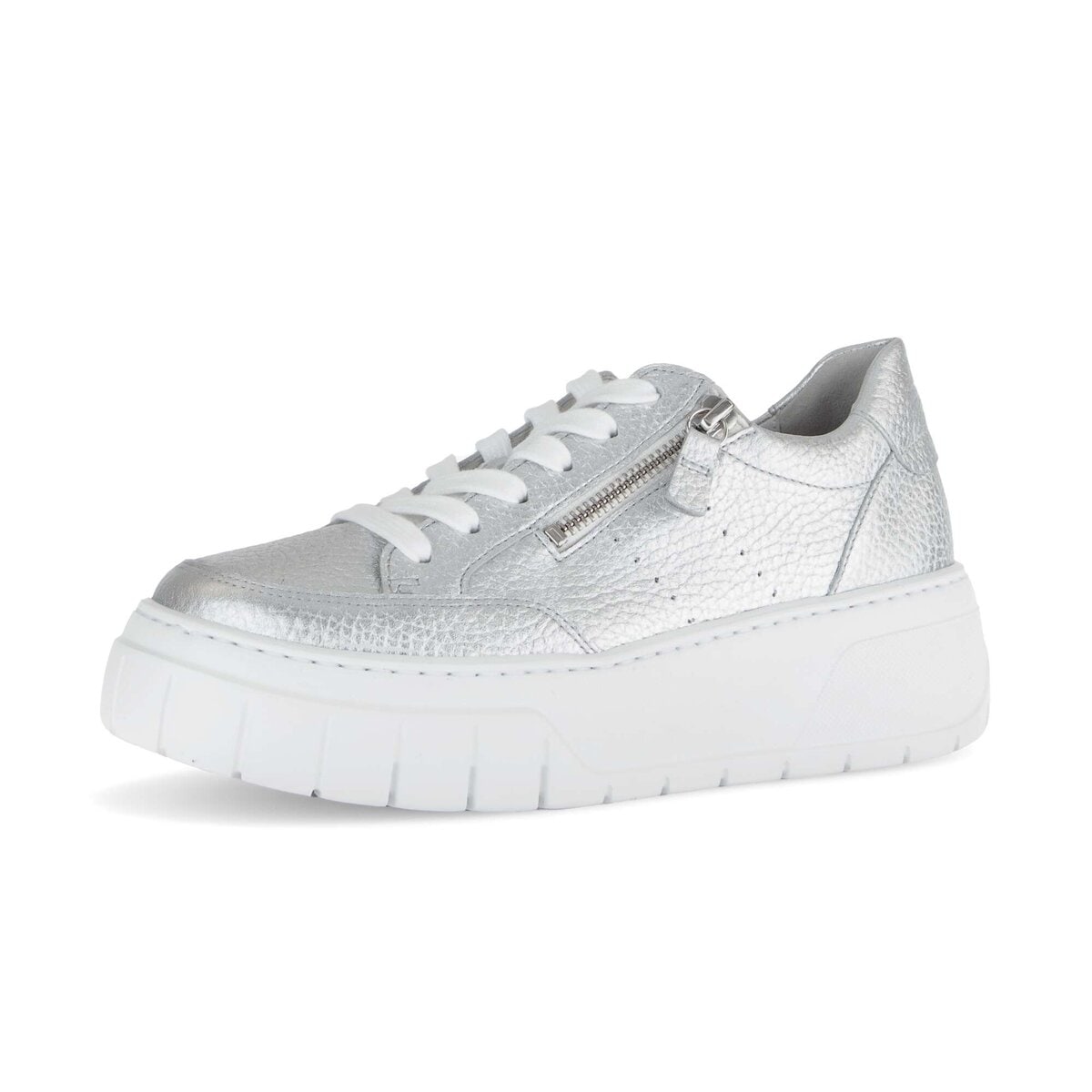 Sneaker GABOR "Sneaker low Glattleder", Damen, Gr. 40, silber, Schuhe Sneaker