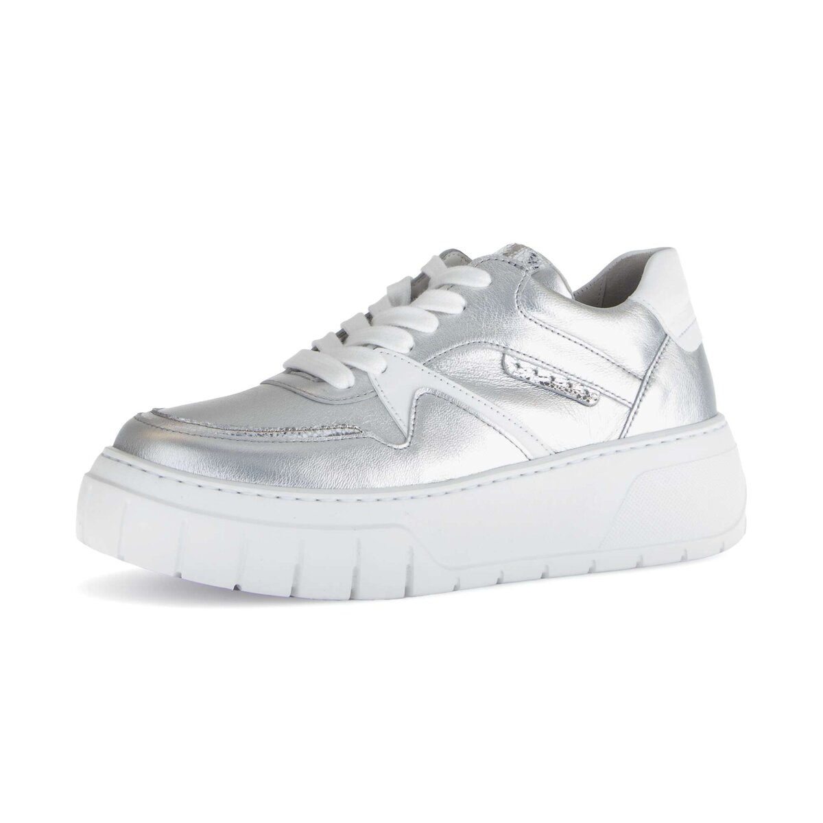 Sneaker GABOR "Sneaker low Materialmix Leder", Damen, Gr. 39, silber, Schuhe Sneaker