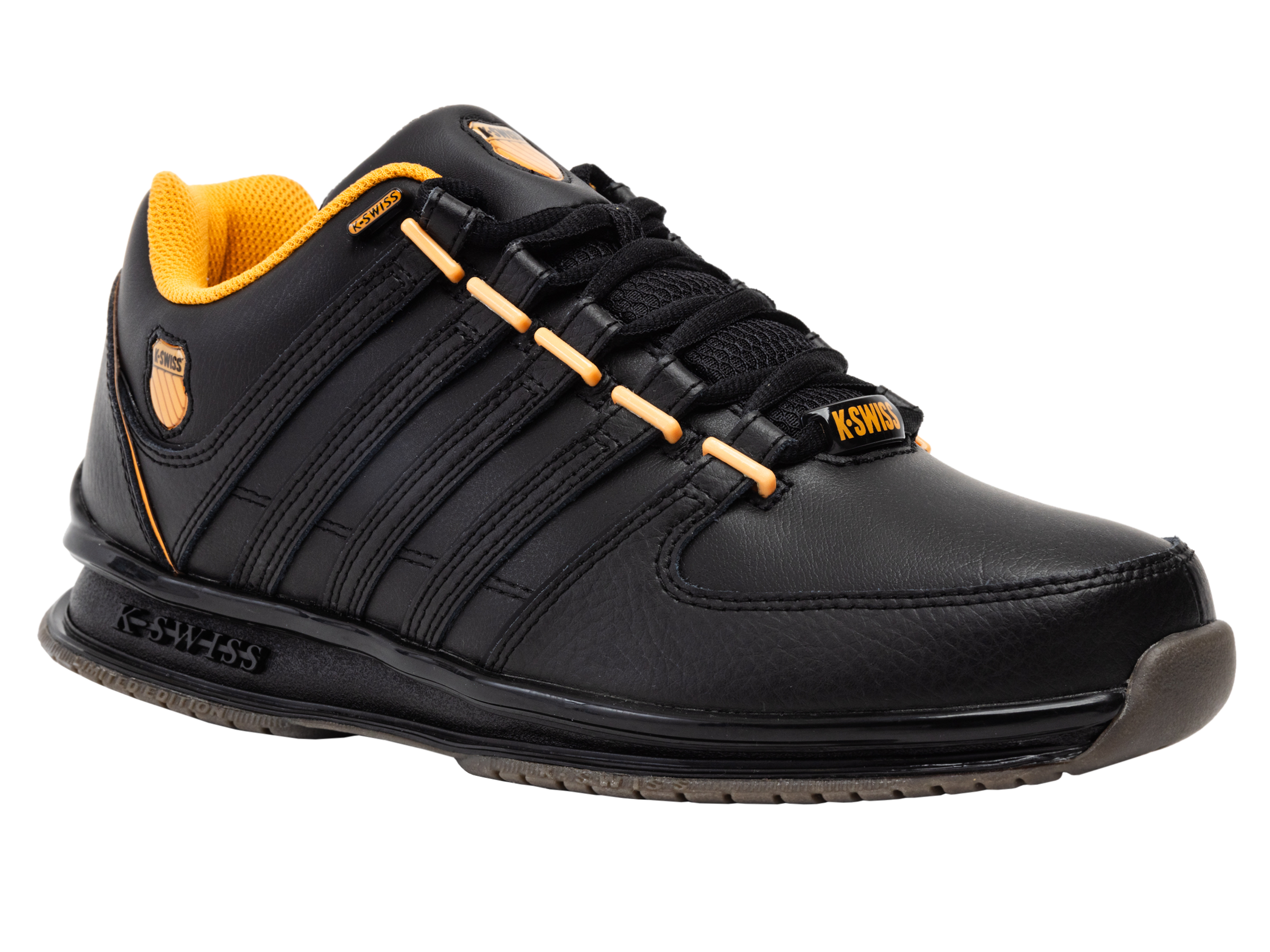 Sneaker K-SWISS "RINZLER", Damen, Gr. 43, schwarz, orange poppy, Leder, Schuhe Sneaker