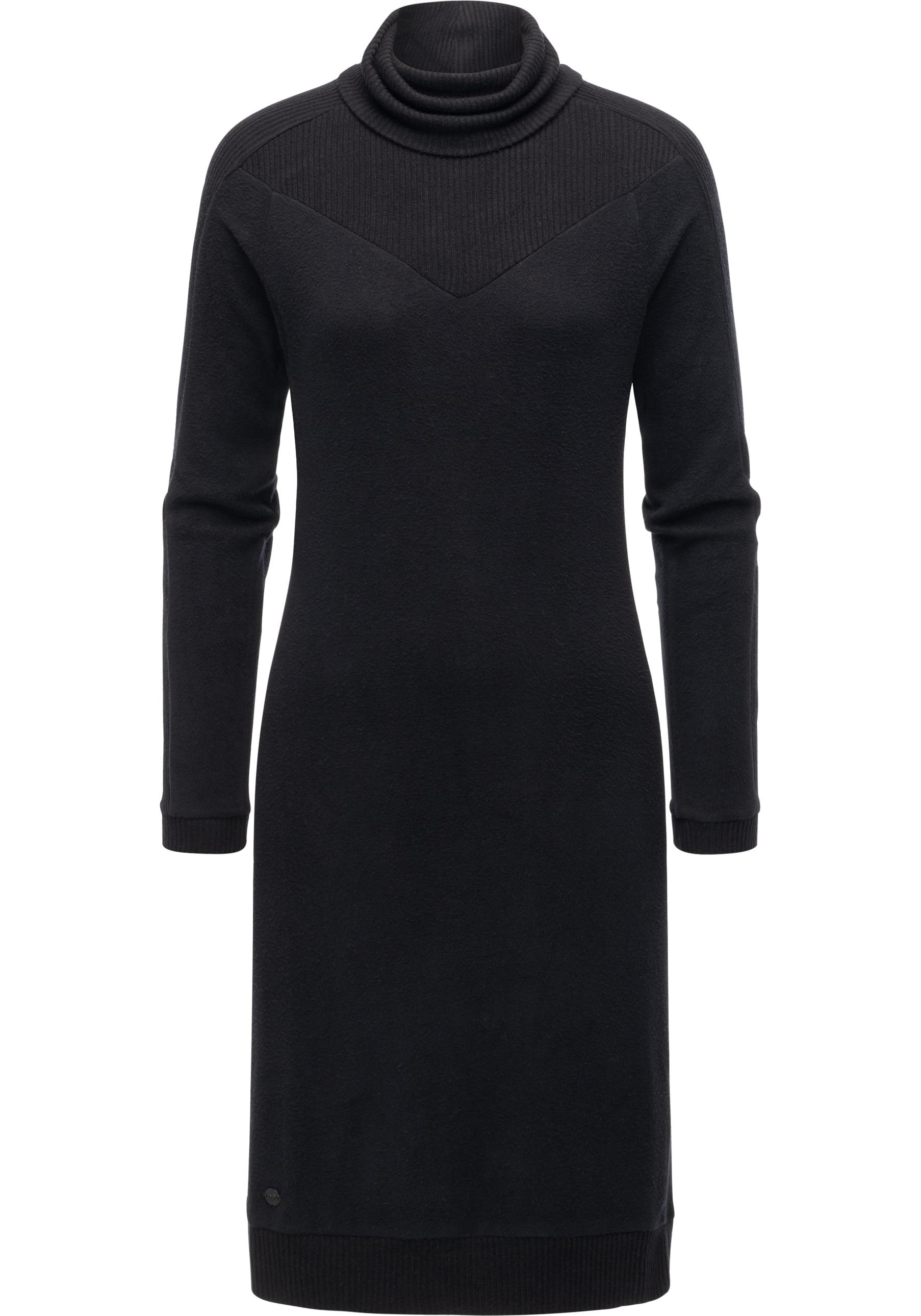 Jerseykleid RAGWEAR "Peona", Damen, Gr. M (38), Normalgrößen, schwarz, Material: 75% Viskose, 22% Polyester, 3% Elasthan, körpernah knielang, hoch geschlossener Ausschnitt, Ärmel ohne Ärmelschlitz Rippstrickbündchen, Kleider Jerseykleid, Modisches...