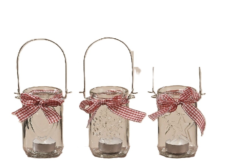 Windlicht Glas Stern/Herz,/Schneeflocke Band 3 teilig