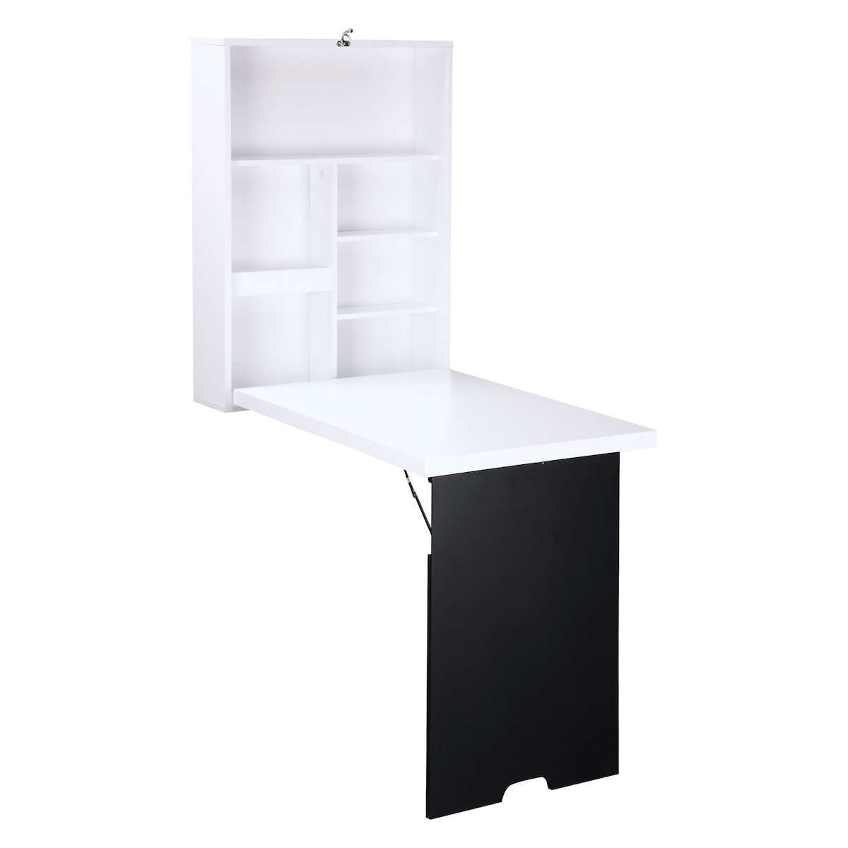 OKWISH Wandsekretär Klappschreibtisch 60x95x147 cm mit 5 Fächern und Tafelfläche, platzsparend für Büro und Flur, Schwarz MDF Image