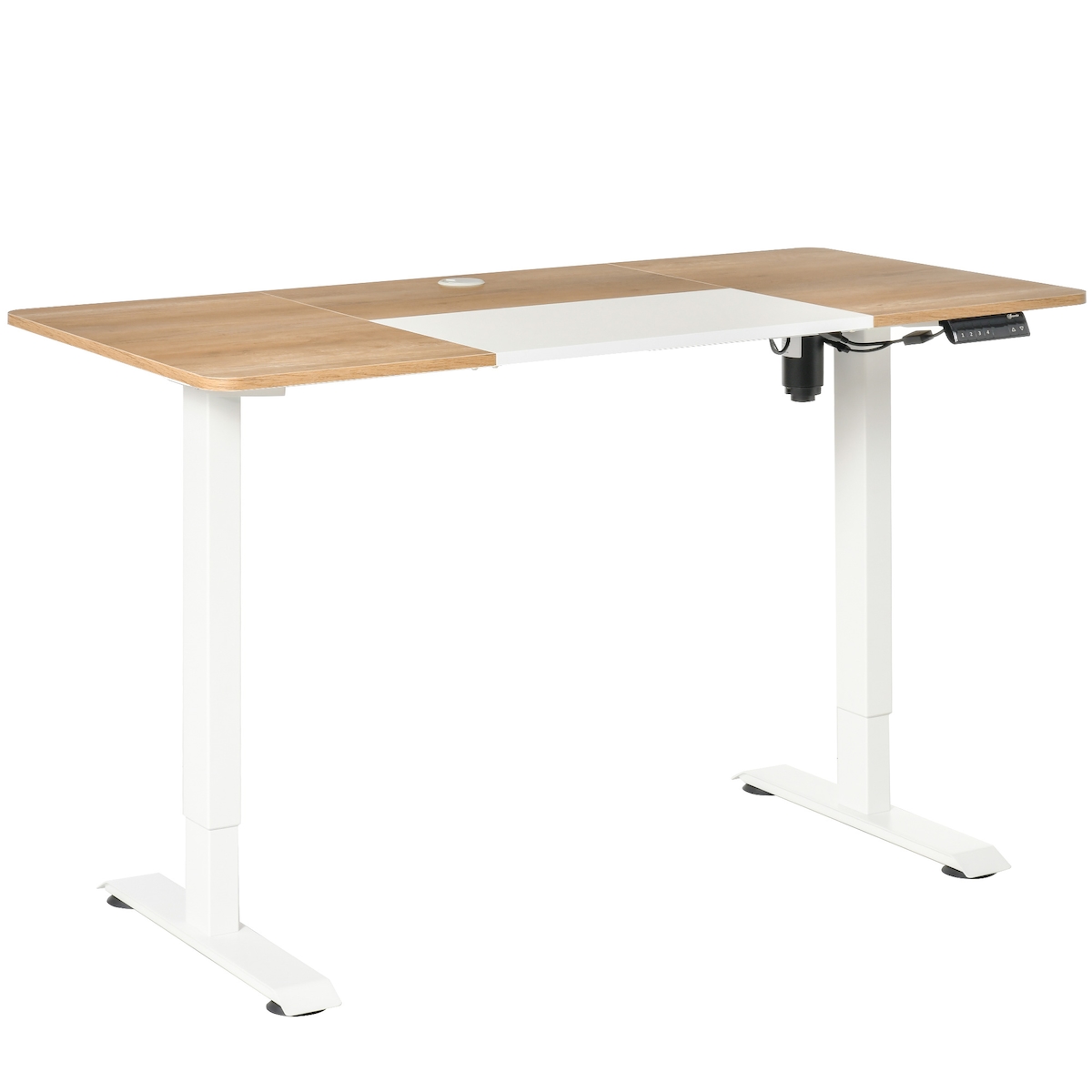 OKWISH Elektrischer Schreibtisch höhenverstellbar Weiß 140x70x116 cm mit 4 Speicherplätzen Motorgestell Kabelführung Kollisionsschutz Image
