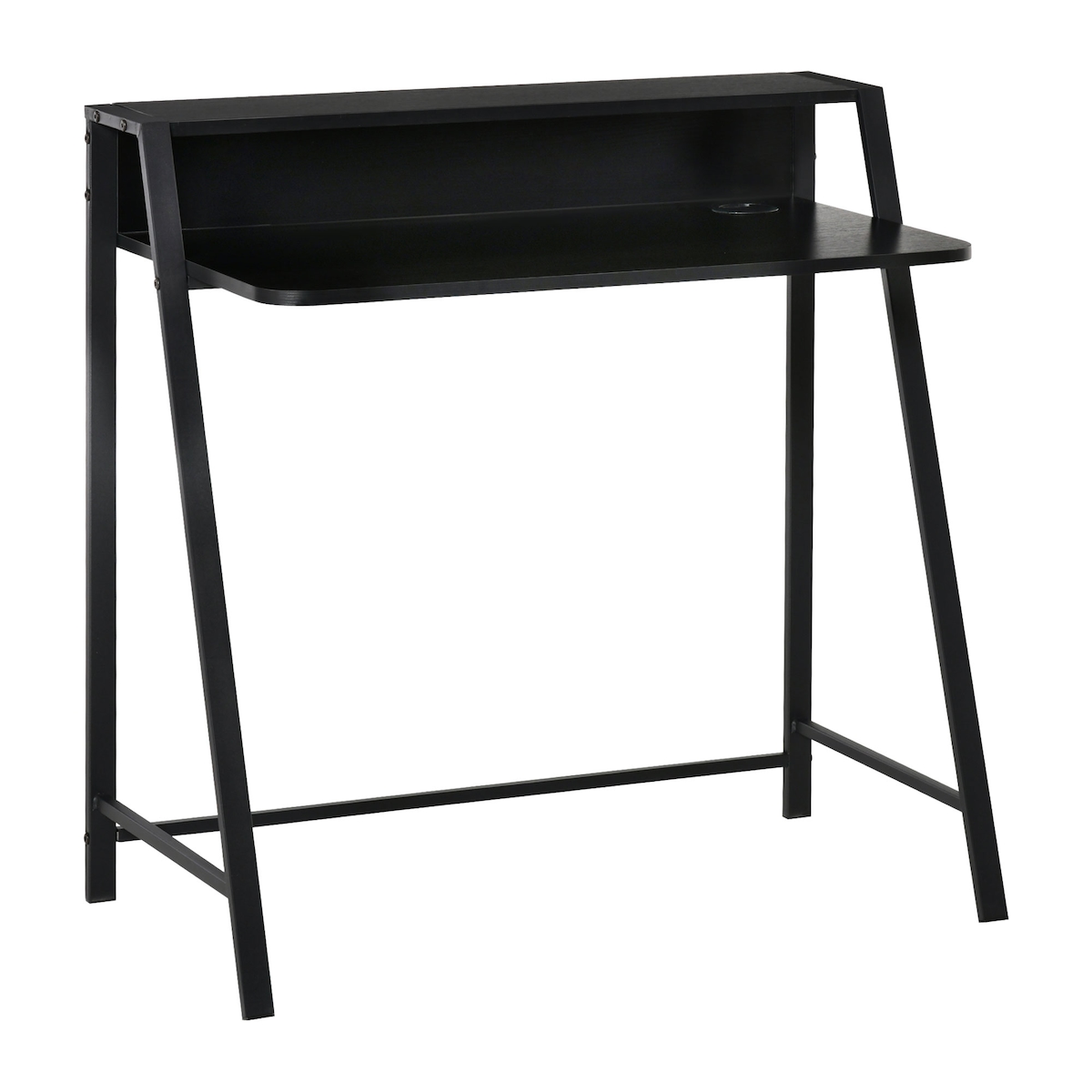 OKWISH Schreibtisch 84x45x85 cm Schwarz mit Ablage Kabelmanagement MDF Tisch kompakt minimalistisches Design für Home Office Image