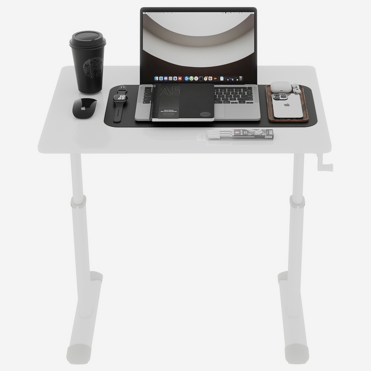 OKWISH Schreibtisch höhenverstellbar Weiß 90x80x60 cm mit Handkurbel, Doppelsäule, kompakt für Homeoffice und Büro, Metall Holz Image