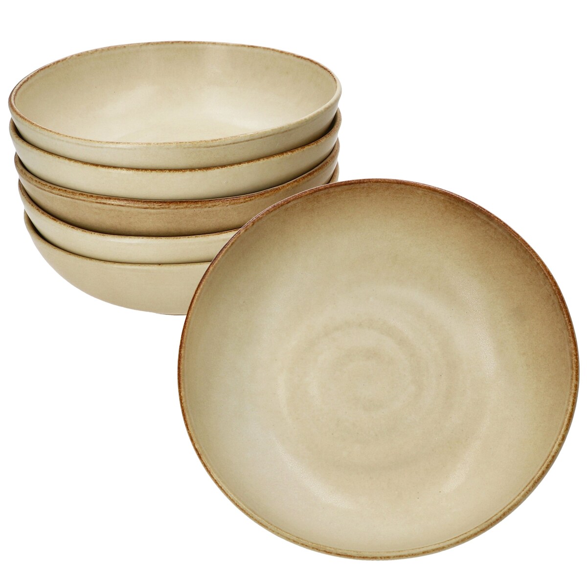 CLAY BEIGE 6er Set Suppenteller 420ml Steingut beige Bowl tief Salat Pasta Image