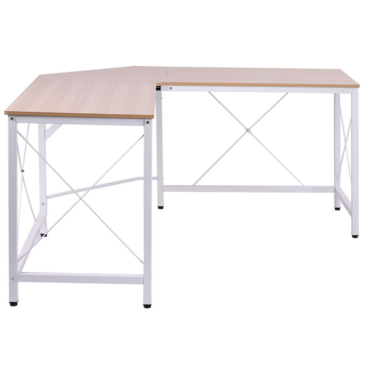MODFU Eckschreibtisch L Form 150x150x76 cm Natur, MDF melaminbeschichtet, Stahlgestell pulverbeschichtet, große Arbeitsfläche, verstellbare Füße Image