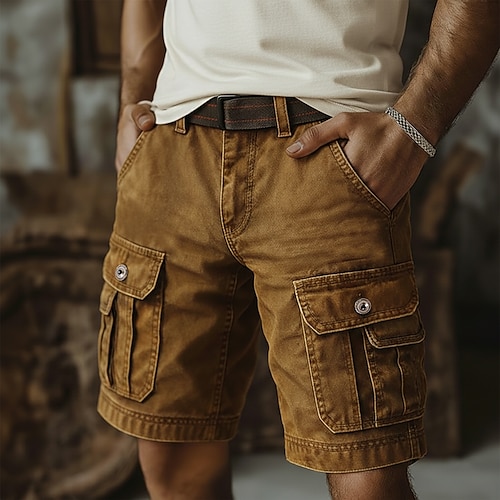 Herren Cargo-Shorts Shorts Bermudashorts Freizeitshorts Wander-Shorts Mehrere Taschen Gerader Schnitt Einfarbig Einfach tragbar Feuchtigkeitsableitend Über dem Knie Lässig Täglich Outdoor Mode Image