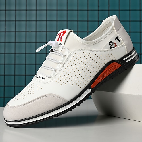 Weiße Herren-Sportschuhe mit atmungsaktivem Design, leicht und bequem, perfekt zum Laufen und für aktive Unternehmungen. Image