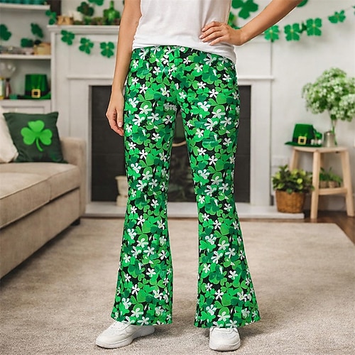 St. Patrick 2026 Retro Vintage 1970er Hose Hose mit weitem Bein Hippie Disco Hohe Taille Kostüm Damen St. Patrick's Day Party Festival Erwachsene Hose Image