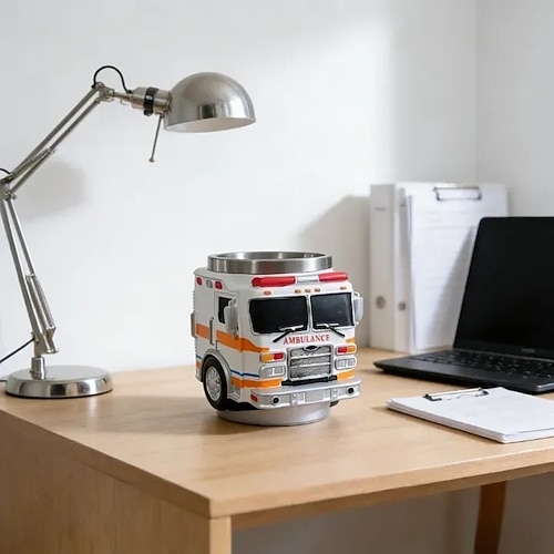 Feuerwehrbecher, handgefertigter Feuerwehrauto-Kaffeebecher für die Mutigsten, Feuerwehr-Kaffeebecher, lustiger 3D-Feuerwehrauto-Becher, robustes Trinkgefäß für heiße Getränke Kalte Getränke für Image