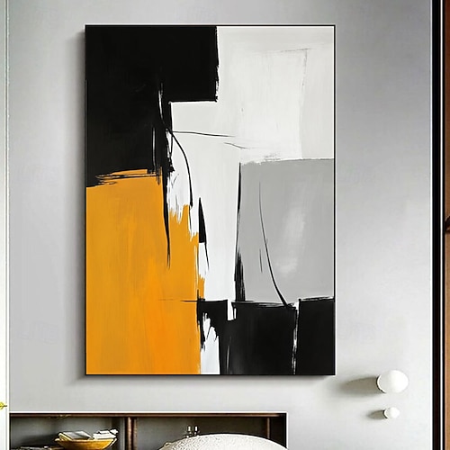 Eingangsbereich-Gemälde, handgefertigte Wohnzimmer-Wandkunst, Leinwandbild, Farbblock-Wanddekoration, Kunstposter für die Inneneinrichtung, abstrakte Kunst mit Orange und Schwarz, moderner Image