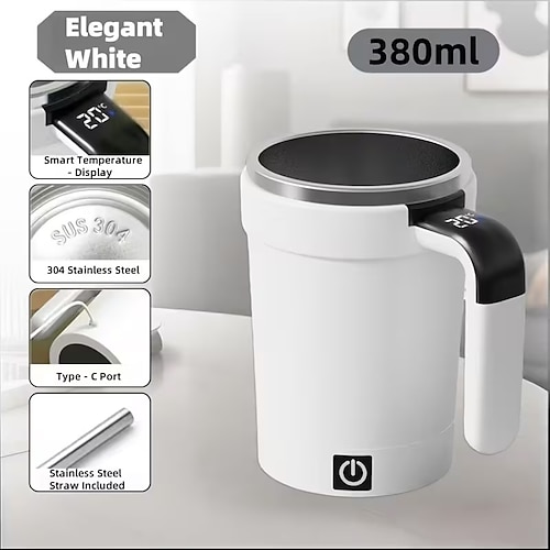 Magnetischer Mixbecher mit Strohhalmdeckel, Mixer aus Edelstahl 304, 7000 U/min für schnelles Mixen von Smoothies Kaffee, per USB aufladbar für Zuhause/Büro/Reisen (heiße/kalte Getränke) Image