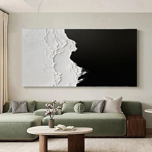 handgemalte, schwarz strukturierte Wandkunst, abstrakte Kunst in Schwarz-Weiß, Strandgemälde in Schwarz-Weiß, 3D-Wandkunst in Schwarz-Weiß mit Struktur