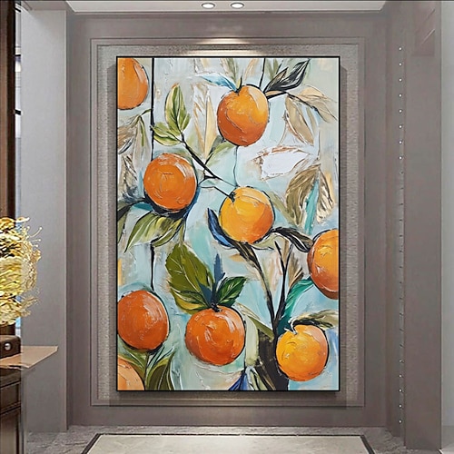 Ölgemälde, handgemalt, rustikales Küchenbild, handgemalte Küchenwandkunst im Landhausstil, Gemälde von Orangenfrüchten, Clementinen-Wandkunst, Küchenstillleben Image