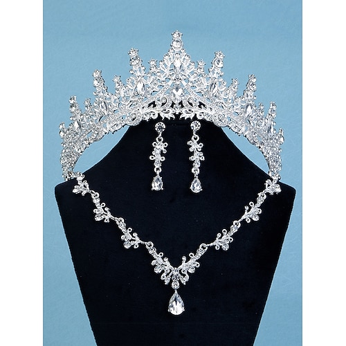 funkelndes Diamant-Tiara-Kronen- und Halsketten-Set – vergoldeter Brautschmuck mit Ohrringen, perfekt für Hochzeiten, Festzüge und besondere Anlässe Image