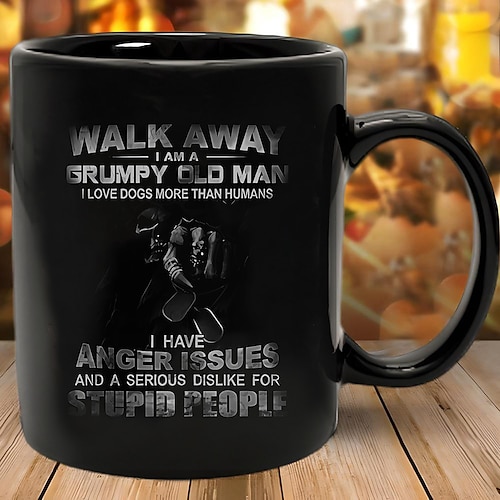 Lustige Geschenktasse „Geh weg, ich bin ein griesgrämiger alter Mann, ich liebe Hunde mehr als Menschen" – schwarze Keramik-Kaffeetasse, humorvolles Geschenk für griesgrämige Hundeliebhaber, perfekt Image