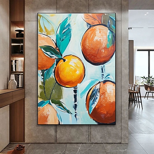 Ölgemälde, handgemalt, rustikales Küchenbild, handgemalte Küchenwandkunst im Landhausstil, Gemälde von Orangenfrüchten, Clementinen-Wandkunst, Küchenstillleben Image