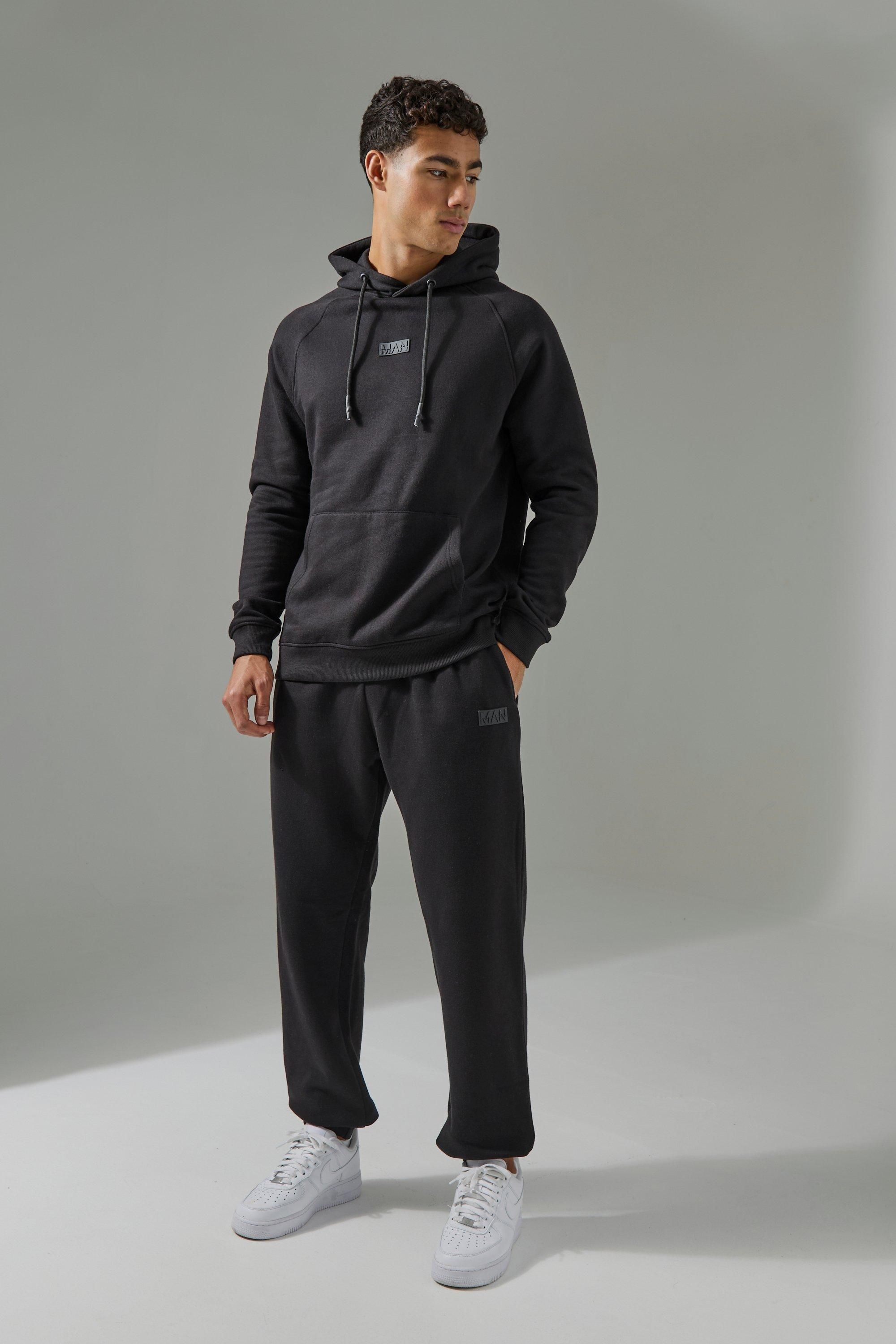 Boohooman Mens Man Active Hoodie & Jogger Tracksuit - Black Cotton - Size X-small | Boohooman Sale | Discount Designer Brands