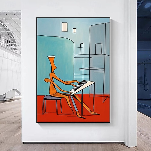 Handgemaltes abstraktes Ölgemälde einer Klavierspielerin, Musikzimmerkunst, modernes abstraktes Musik-Ölgemälde eines abstrakten Figurenporträts Image