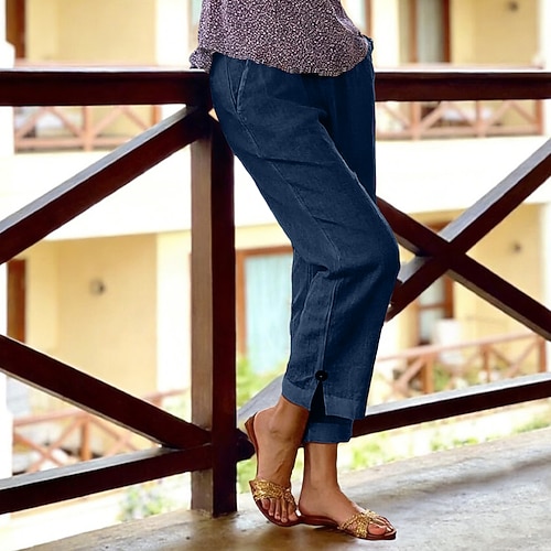 Damen Hose Sommerhose Strandhose Freizeithose Urlaub Mode Alltagstauglich Knöchellang Hohe Taille Einfach Tasche Komfort Schnelltrocknend Weich Unelastisch Streetwear Strand Ferien Weiß Rosa Image