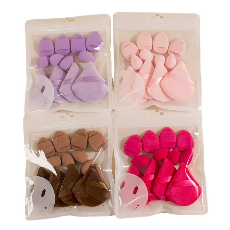Mehrfarbiges Beauty-Blending-Schwamm-Set Mini 12-teilig Puderquasten-Set Beauty-Ei Daumen-Wattepads für Kosmetik