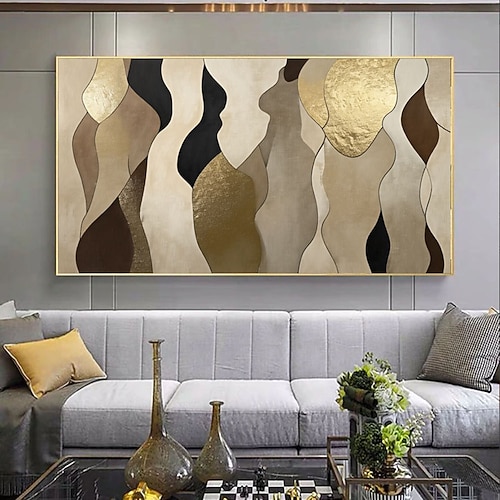 Großes, handgemaltes abstraktes Figurenbild auf Leinwand, Wandbild, Wanddekoration für Schlafzimmer und Wohnzimmer, abstrakte Kunst in Schwarz und Beige Image