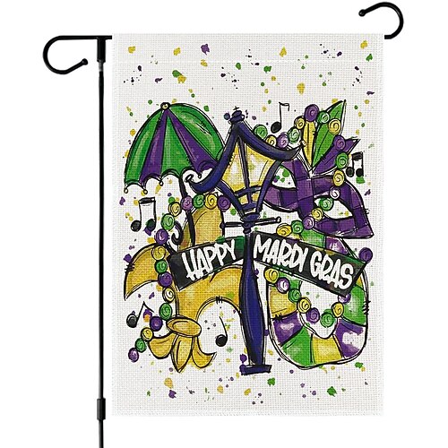 3er-Pack Mardi-Gras-Gartenflaggen, 30 x 45 cm, doppelseitig, lila, grün, goldfarben, mit Lilienmuster, für Garten, Terrasse, Rasendekoration, Karnevalsdeko