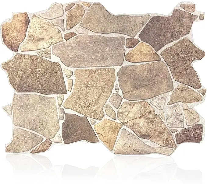 3D leichte PVC-Platten 96*48cm Beige Brown Wild Boulder Innendekoration Wasserdichte Tapete für Küche Badezimmer
