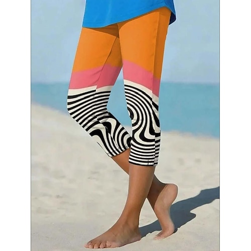 Damen Schlank Capri-Shorts Aktiv Urlaub Hawaiianisch Wadenlang Natürliche Taille Außenbereich Atmungsaktiv Sport Dehnbar Lässig Täglich Innen Blau Orange Sommer Frühling Herbst Normale Passform Image