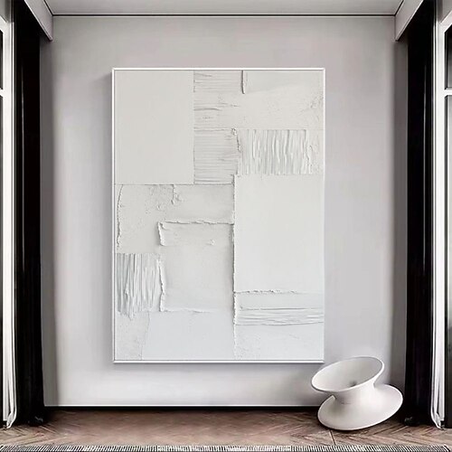 Handgemaltes Ölgemälde mit weißer Struktur, handgefertigtes 3D-Texturgemälde in Weiß, minimalistisches Gemälde in Weiß, originelle moderne Raumdekoration, großes abstraktes Kunstwerk, große weiße Image