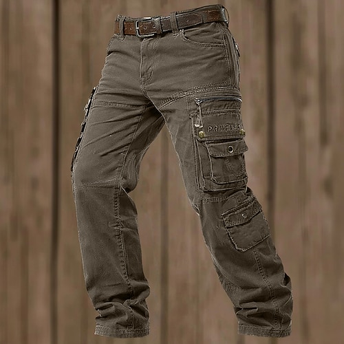 Herren Cargo-Hosen Cargohose Hose Arbeitshosen Mehrere Taschen Klappentasche Einfach Volle Länge Lässig Täglich Outdoor Urlaub Klassisch Schwarz Armeegrün Unelastisch Image