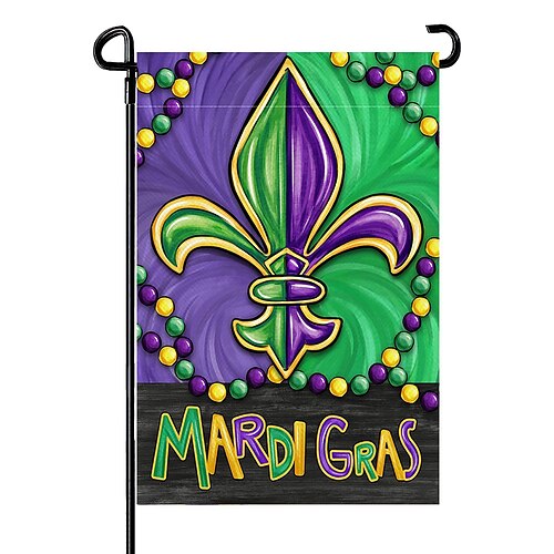 50er-Pack Mini-Mardi-Gras-Handfahnen, Gartenfahnen, kleine lila-grün-goldene Stabfahnen für Umzüge, Karnevalsdekorationen, Gastgeschenke für Kinder zum Faschingsdienstag Image