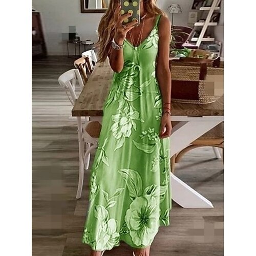 Damen Maxikleid Freizeitkleid Unterkleid Mode Basic Modern Täglich Outdoor Strand Normale Passform Blumen Ärmellos V Ausschnitt Blau Rosa Purpur Grün Sommer Frühling Image