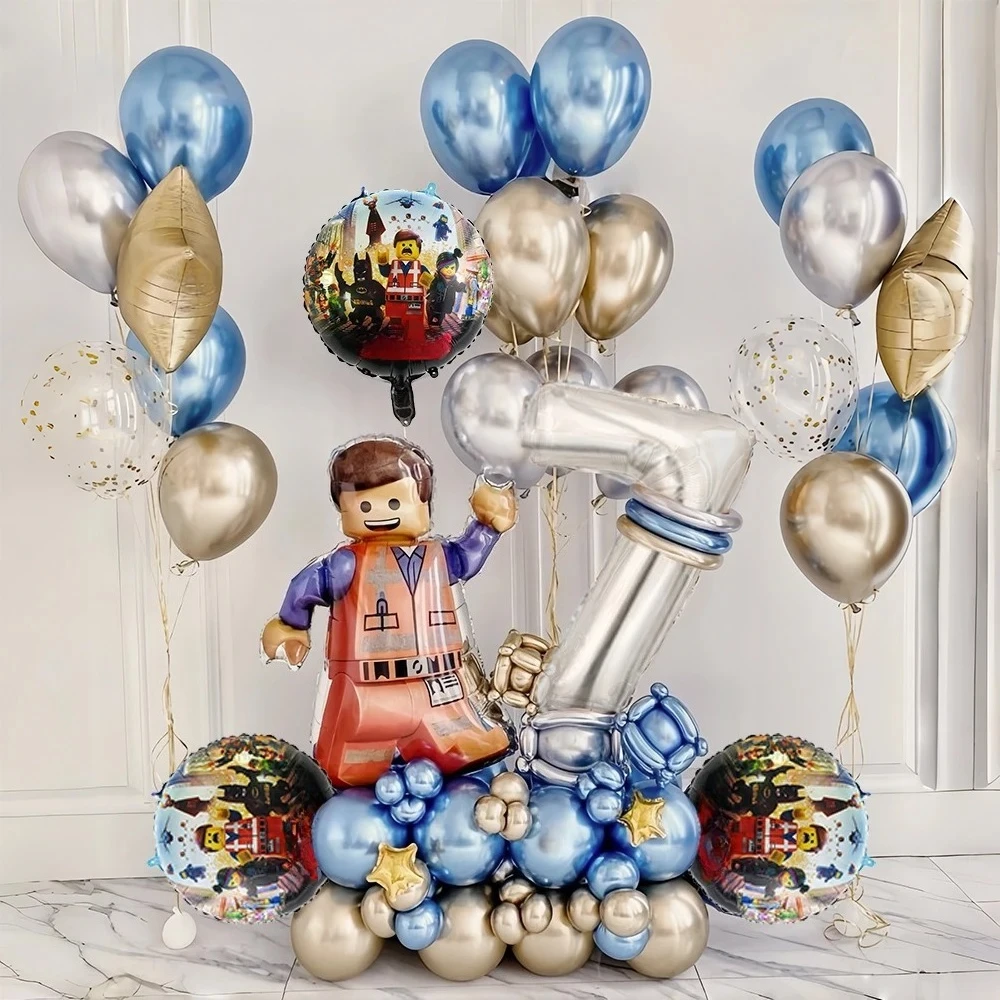 Set di palloncini per feste a tema con blocchi di costruzione di cartoni animati Palloncini in lattice colorati per baby shower Decorazioni natalizie di compleanno per bambini