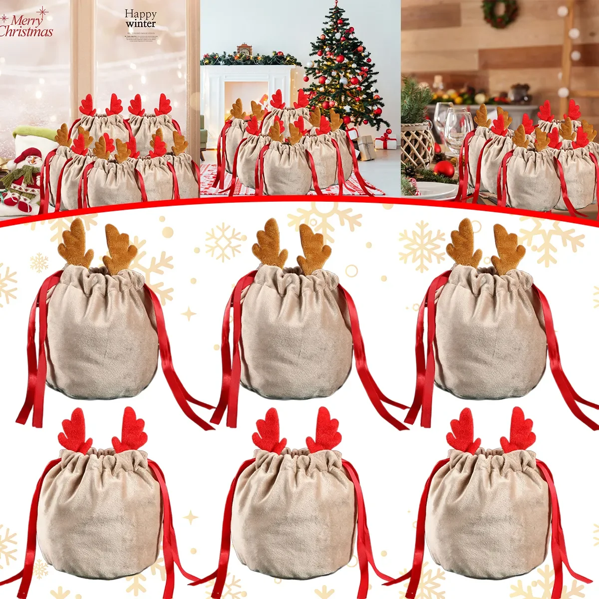 5/10 Weihnachten Rentier Kordel zug Geschenkt üte, wieder verwendbare Samt Santa Claus Süßigkeiten Geschenkt üte, Party Geschenk Dekoration Image
