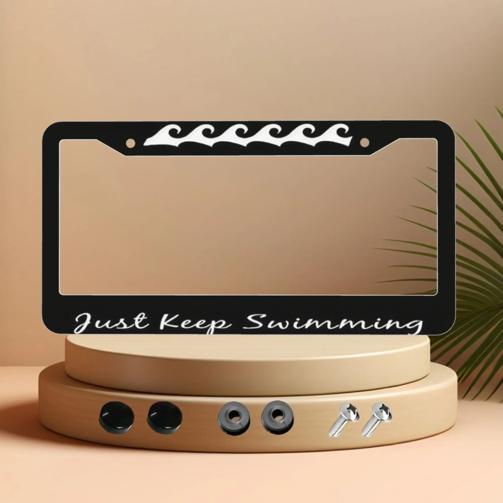 1 Stück personalisierter Nummernschildrahmen aus Aluminium, Wellen halten einfach beim Schwimmen, Junge braucht Strand, Nummernschildhalter, Autozubehör Image