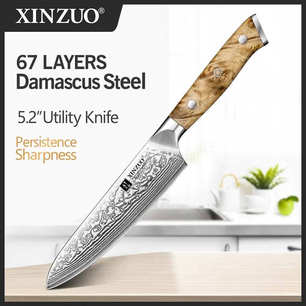 XINZUO 5,2" Allzweckmesser Chinesisches VG10 Damaststahl Küchenmesser Professionelles Schälmesser Obstschälmesser Holzgriff
