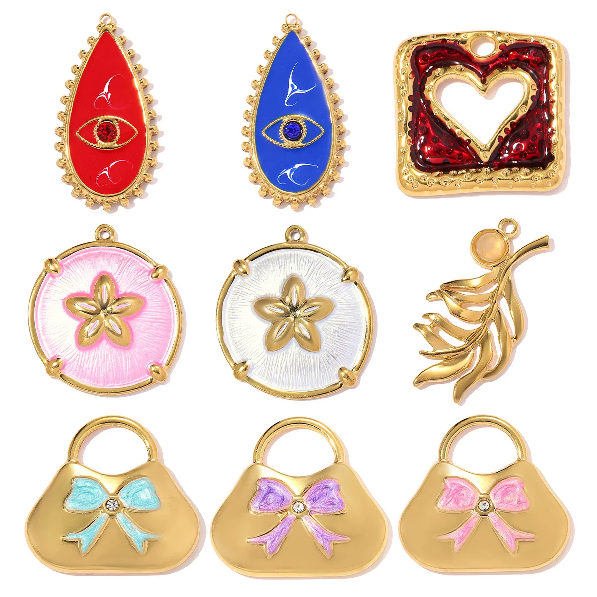 3 pz/lotto trifoglio in acciaio inossidabile malocchio fascino fai da te nodo borsa a mano collana pendente donne Gesù gioielli religiosi all'ingrosso