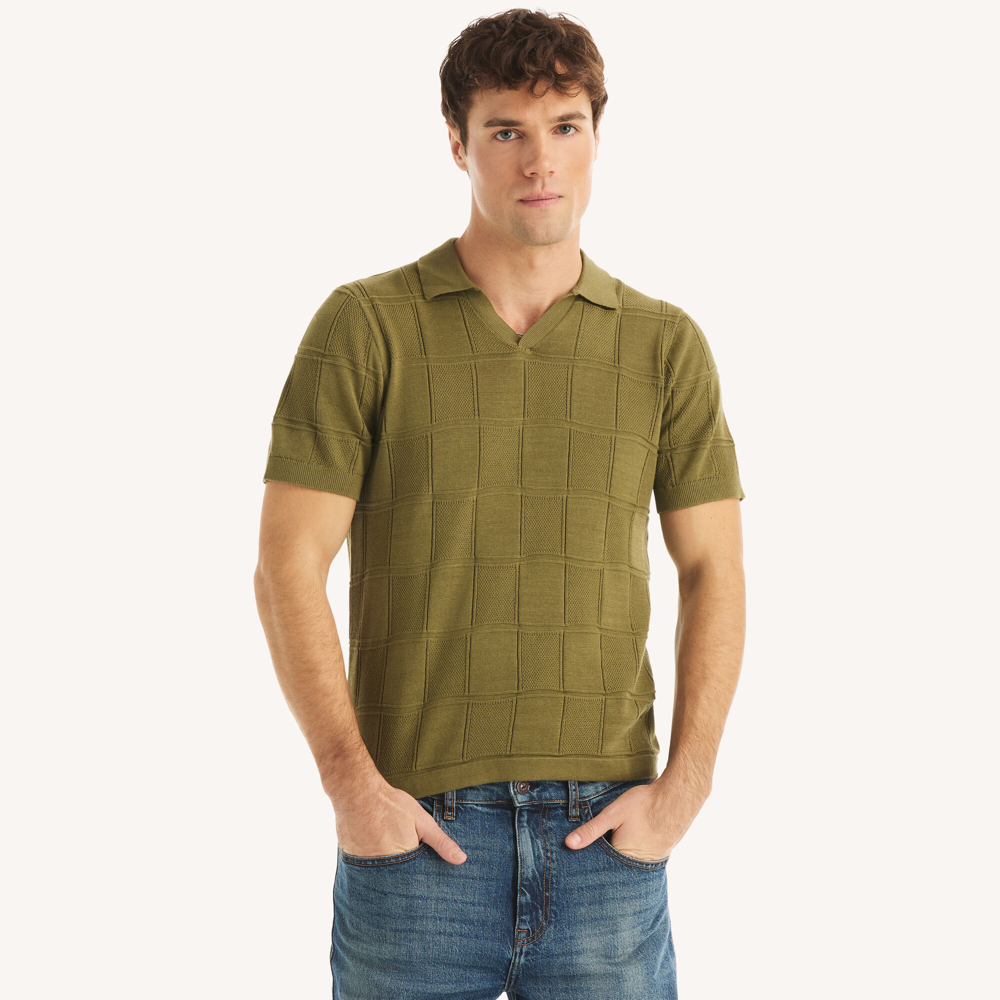 Nautica Men's Textured Sweater Polo 335 (Spearmint), S