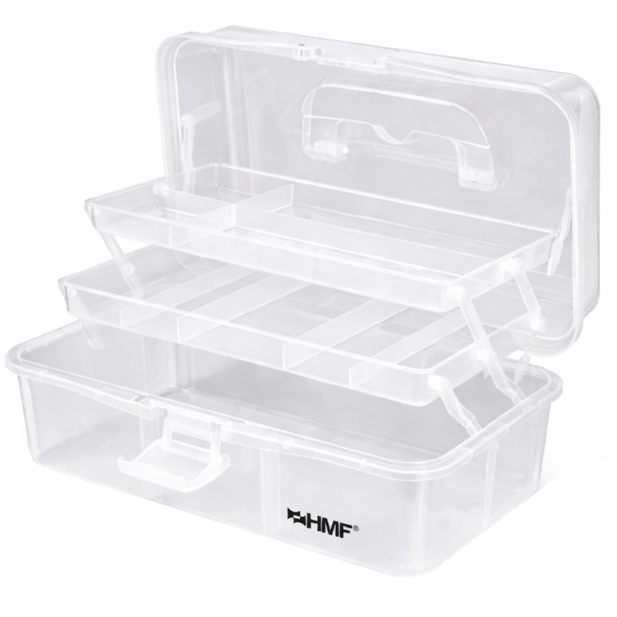 HMF Nähkasten aufklappbar mit 3 Ebenen, Sortierbox für Kleinteile, 36,5 x 20,5 x 16 cm, Transparent Image