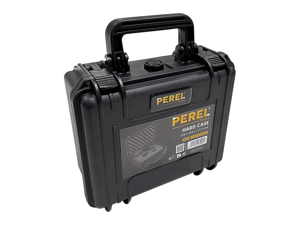 Perel Robuster Hardcase-Koffer mit Raster- und Noppenschaum, wasserdicht IP67, Doppelverschlüsse, ideal für Werkzeuge & Elektronik, 26 × 25 × 12 cm Image