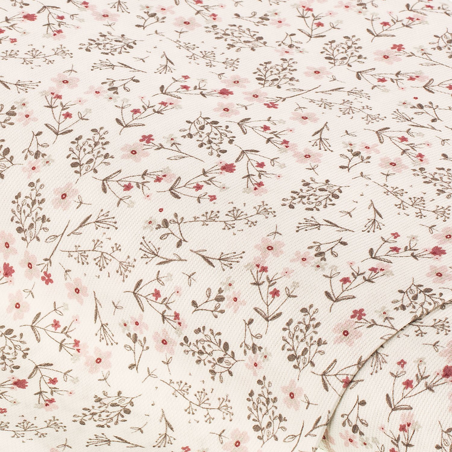 Baumwollstoff Gräser & Blümchen Pia, rosa/weiß/grau