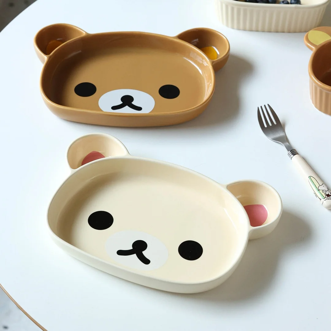 New Rilakkuma Character Peripheral Kawaii Ceramic Dinner Plate Jiaozi Fruit Plate Children Birthday Gift Household Goods